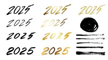 A set of numbers 2025 written in ink, decorated with a golden gradient. Decorative elements for cards, posters, flyers vector