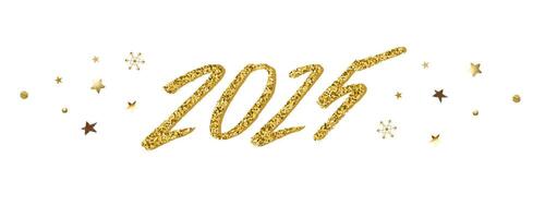 Numbers 2025 written in ink and decorated with a golden gradient. New Year banner, card, poster vector