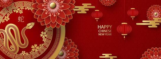Chinese New Year 2025, Year of the Snake, zodiac. Chinese New Year banner template with snake and traditional patterns. Numbers in the form of snakes vector