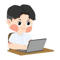 Boy student using computer cartoon vector