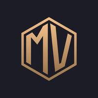 Elegant Hexagon Letter MV Logo Design. Initial Luxurious MV Logo Template vector
