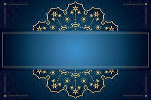 Luxury mandala blue gradient background with blank space for text. Template for design in blue and golden colors vector