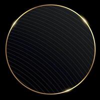 Luxury background with shiny golden frame circle. Sparkling olden round border on black background vector