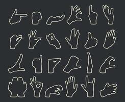 Hand gesture outline set. Gesturing like okay sign, thumb up, pointing finger, making heart vector