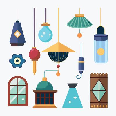Diverse Collection of Hanging Lamps, Stylish Lighting Fixtures, and Windows.