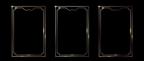 Set of shiny golden frames on black background. Luxury golden borders in art deco style vector