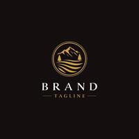 Elegant Mountains and Grasslands Logo Design. Mountains and Farming Fields in Minimalist Circle Logo Design. vector