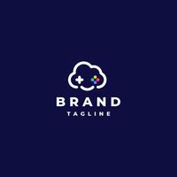 Simple Smile Cloud Game Logo Design. Cloud And Smile Symbol With Game Play Button Icon Inside. vector