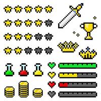 Set of pixel art icons for retro games vector