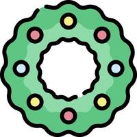Christmas Wreath Icon with Color and Outline - Decorative Holiday Ornament vector
