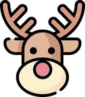 Reindeer Face Icon with Color and Outline - Decorative Holiday Graphic vector