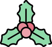 Holly Leaves Icon with Color and Outline - Decorative Holiday Design vector