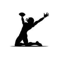 Silhouette of American Football Star Kneeling and Rejoicing After Scoring Touchdown vector