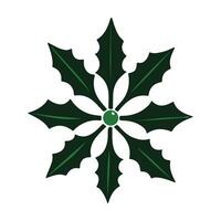 Minimalist green holly leaf with berry on a white background for Christmas icon design. vector