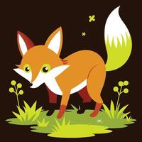 Curious Fox Sniffing in Serene Forest vector