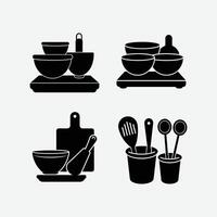 Perfect your graphic designs with this kitchen element set, featuring high-quality silhouettes and line art. vector