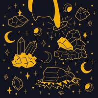 Mystical set of different stones color. Outline illustration. vector