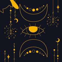 Mystical composition with the all-seeing eye and crescents color. Outline illustration. vector