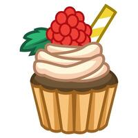 Delicious chocolate cupcake with raspberry and candy vector