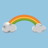 3D rainbow with clouds on white background vector
