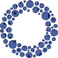 Blueberry circle round frame graphic line illustration on white transparent background. Greeting card or invitation design vector
