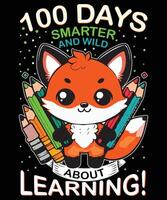 100 days school with colourful fox ,pencil illustration. vector