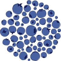 Round composition of blueberries. Outline graphic style. Design element for packaging, eco bags, dishes, websites, emblems, shops, fabrics vector