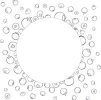 graphic line circle round frame with blueberries. wild forest swamp moss twigs, blueberry branches, leaves vector