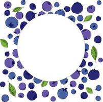 Round circle frame with Blueberry and leaves. Hand drawn graphic line plants for invitation, save the date card. vector