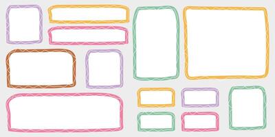 Set of colorful frames drawn with brush. Flat abstract shapes with texture. vector