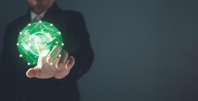 person touch technology icon to save energy,and reduce global warming,ecology friendly investment,ESG environment social governance,nature green Business Innovation and Sustainable Development concept photo