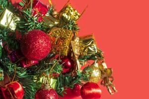 Christmas decorations on a red background photo