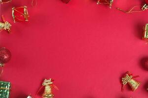 Christmas decorations on a red background photo