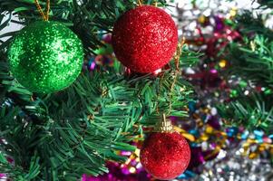 Christmas decorations on a tree stock photo