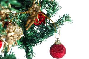Christmas tree decorations with gold and red ornaments photo