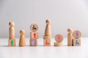 Concept of diversity, inclusion and equality promotes community integration, where every person, regardless of disability, is embraced through teamwork and equity in colourful, supportive environment photo