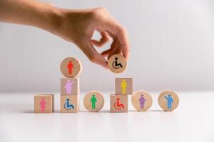 Concept of diversity, inclusion and equality promotes community integration, where every person, regardless of disability, is embraced through teamwork and equity in colourful, supportive environment photo