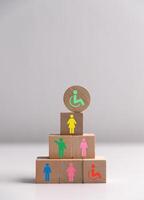 Concept of diversity, inclusion and equality promotes community integration, where every person, regardless of disability, is embraced through teamwork and equity in colourful, supportive environment photo