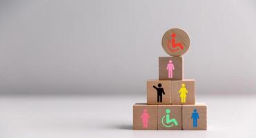 Concept of diversity, inclusion and equality promotes community integration, where every person, regardless of disability, is embraced through teamwork and equity in colourful, supportive environment photo