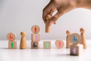 Concept of diversity, inclusion and equality promotes community integration, where every person, regardless of disability, is embraced through teamwork and equity in colourful, supportive environment photo