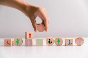 Concept of diversity, inclusion and equality promotes community integration, where every person, regardless of disability, is embraced through teamwork and equity in colourful, supportive environment photo