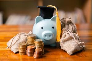 Planning for education abroad involves saving money and making wise investments in finance, which can lead to graduation success, future wealth, cognitive growth, and well-managed budget. hat, idea photo