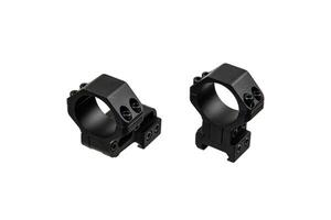 Black scope rings for mounting optics on rifles, durable and lightweight, ideal for precision shooting, tactical use, and hunting photo