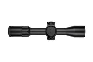 High-quality rifle scope with adjustment knobs, black matte finish, precision optics, ideal for hunting and shooting sports, isolated on a white back photo