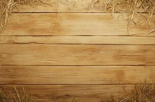 Wooden planks with straw on top and bottom, rustic background, natural texture, farm theme, suitable for agricultural or countryside concepts photo