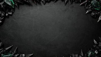 Dark and dramatic fantasy background featuring sharp, jagged black rocks with metallic accents, creating a luxurious and mystical atmosphere, perfect for game design, posters, or digital art photo