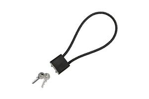 Locks and keys used to safely secure a firearm from being used. Weapon cable lock. photo