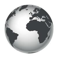 Earth globe - world map with continents on planet Earth, black and white illustration on white background vector