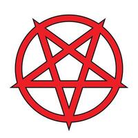 Pentagram - red illustration of simple five-pointed star in circle, isolated on white background vector