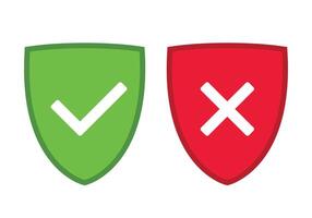green and red shield with OK check mark and X cross icon symbol, illustration isolated on a white background vector
